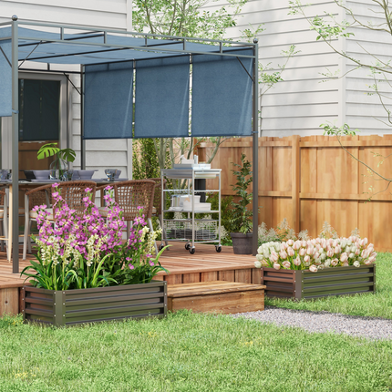 Outsunny Galvanized Steel Raised Planter Box Set - Grey, 2 Pack