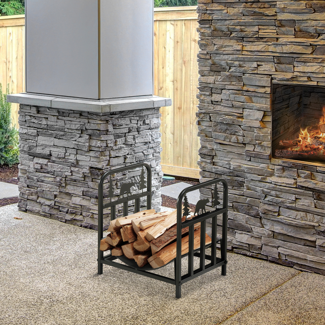 Firewood Log Rack Curved Log Holder Wood Storage Handles Rack Bear Shape