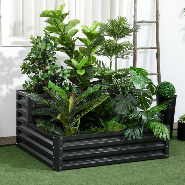 Outsunny Galvanised 2-Tier Raised Garden Bed Planter – Durable & Functional