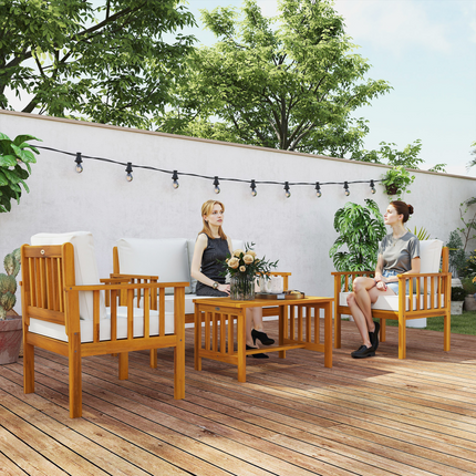 Outsunny 4 Seater Acacia Wood Patio Conversation Set Slatted Design Teak