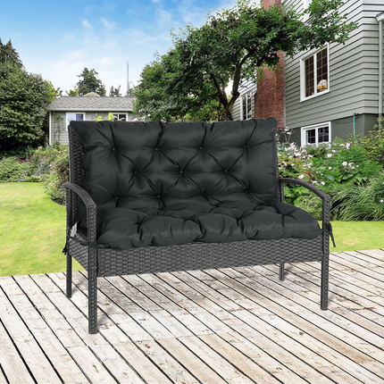2 Seater Garden Bench Cushion Outdoor Seat Pad with Ties Black