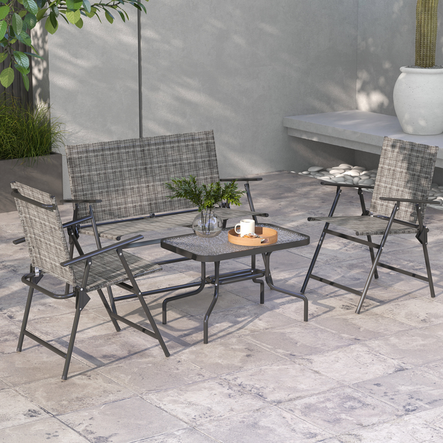 Outsunny Patio Furniture Set, Garden Set with Table, Foldable Chairs, a Loveseat