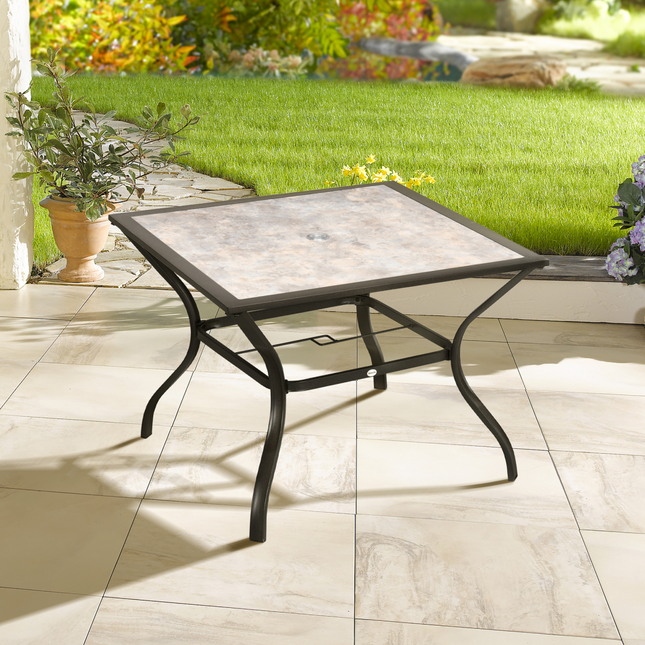 Outsunny 4-Person Steel Patio Table with Umbrella Hole - Perfect for Outdoor Fun!