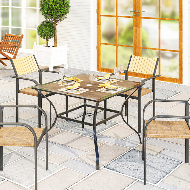 Outsunny Garden Table with Parasol Hole w/ PC Board Tabletop for 4 Persons