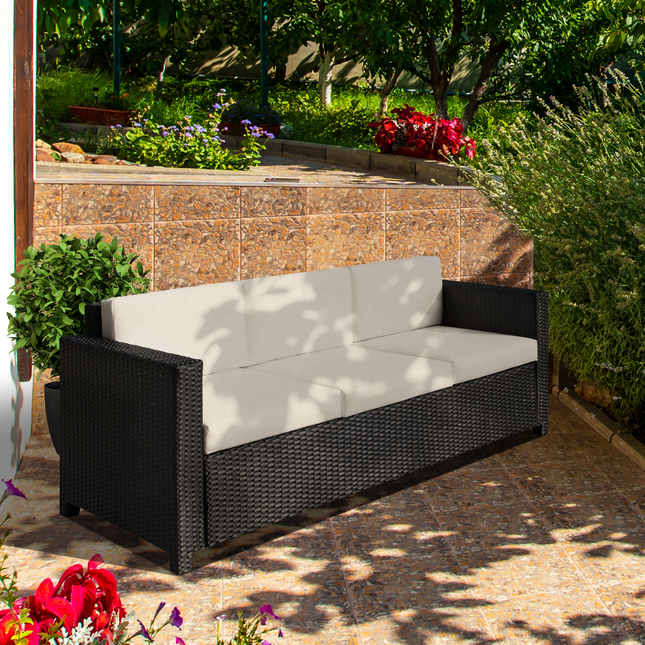 3 Seater Rattan Garden Sofa Black Outdoor Patio Wicker Weave Furniture Chair