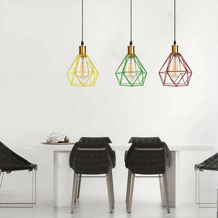 Modern Pendant Light – Diamond Cage Design – Geometric Wire Fitting