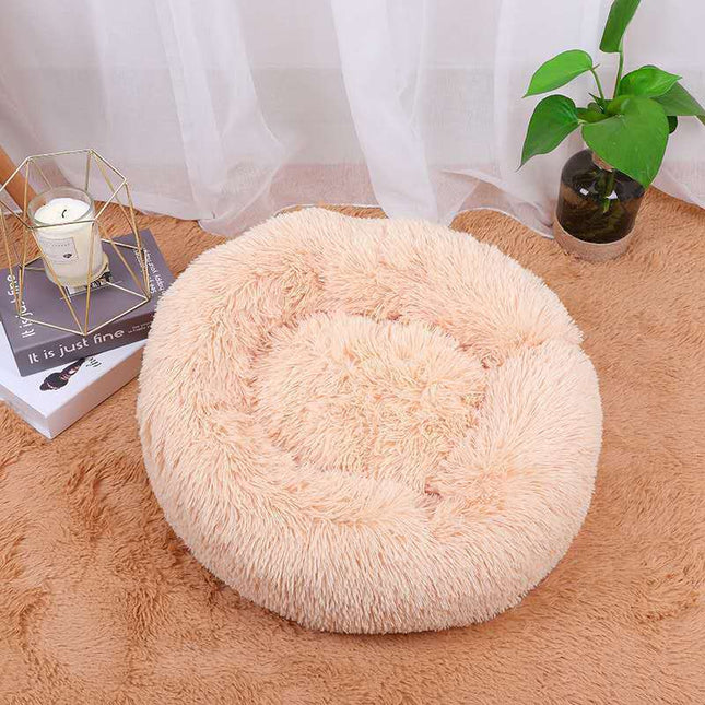 Round Plush Pet Kennel – Thick Soft Bed for Cats and Small Dogs