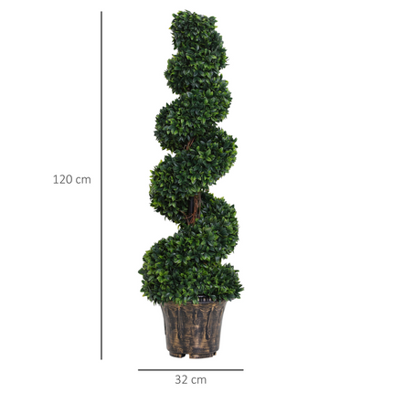 PE Set of 2 Artificial Boxwood Spiral Topiary Plant Tree's Green