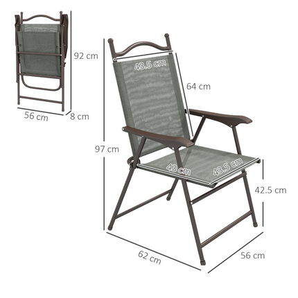 Outsunny Folding Chairs Set with Armrest, Breathable Mesh Fabric Seat, Dark Grey