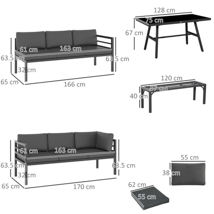 Outsunny 8-Seater Aluminium Garden Dining Sofa Furniture Set with Cushions