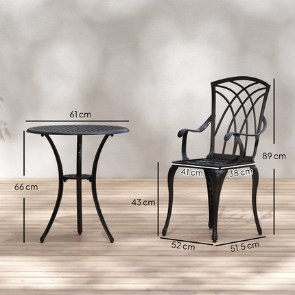 Cast Aluminium 2-Seater Outdoor Garden Table & Chair Set Brown