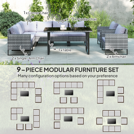 Outsunny Sectional Outdoor Furniture with Glass Top Table, Light Grey