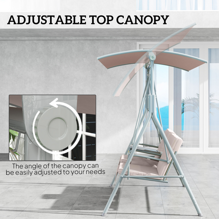 Outsunny 2 Person Covered Patio Swing with Pivot Table & Storage Console Beige