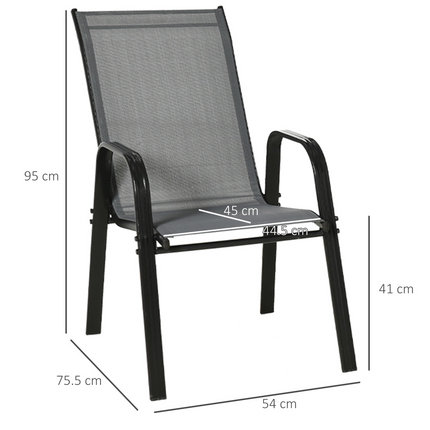 Set of 4 Garden Dining Chair Set Outdoor w/ High Back Armrest Grey Outsunny