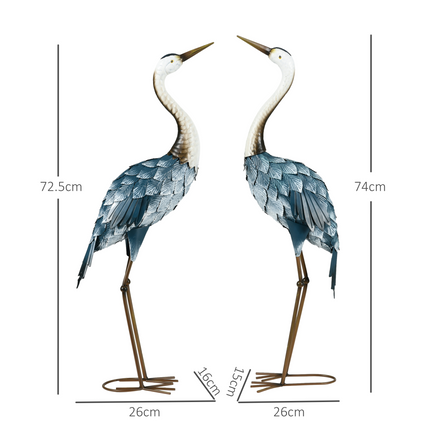 Vibrant Outsunny Steel Crane Garden Statues - 2 PCS Colorful Décor Set