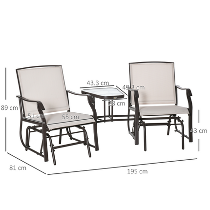 Outsunny Double Glider Companion Rocking Chairs Loveseat Garden Table Beige