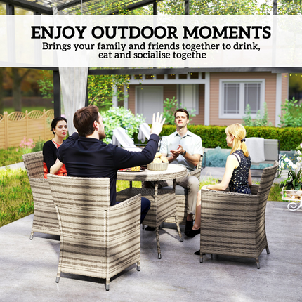Outsunny Rattan Dining Set for 4 with Cushions for Patio, Balcony, Grey