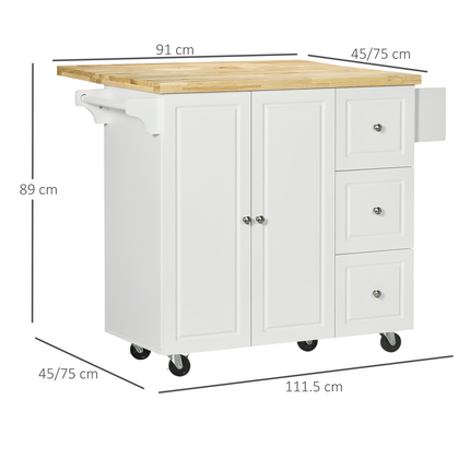 Drop-Leaf Kitchen Island Cart on Wheels – Drawers & Storage Cabinet