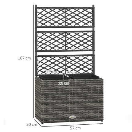 Outsunny Garden PE Rattan Planter Box with Trellis Flower Raised Bed 57x30x107cm