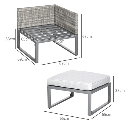 Outsunny 3-in-1 Chair Coffee Table Lounger Seater Sofa w/ Steel Frame Furniture