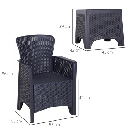 3-PCS Garden Coffee Set Rattan Chair with Coffee Table Cushion High Load Patio