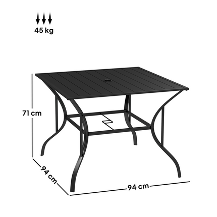 Outsunny Garden Table with Parasol Hole for Four, Slatted Metal Plate Top