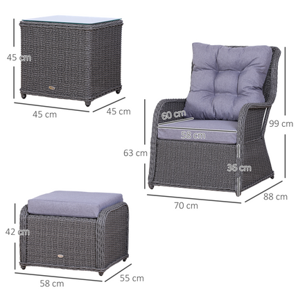 Deluxe 2-Seater Rattan Armchair & Table Set Grey