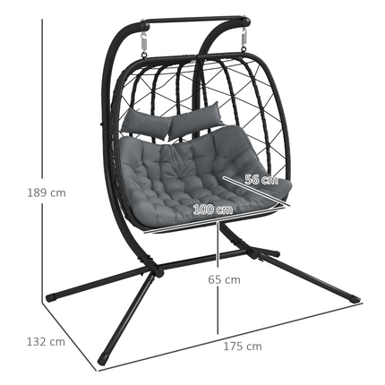 Outsunny PE Hanging Swing Chair with Thick Cushion, Patio Hanging Chair, Black