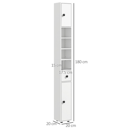 Kleankin Slim Bathroom Cabinet, Toilet Roll Storage w/ Open Shelves, White