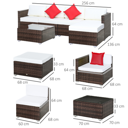 Outsunny 6 Pieces Rattan Furniture Set Garden Sofa Conservatory Wicker Brown