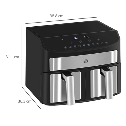 HOMCOM Dual Air Fryer 8L 2400W – 10-in-1 Oil-Free with Sync Cook & Timer