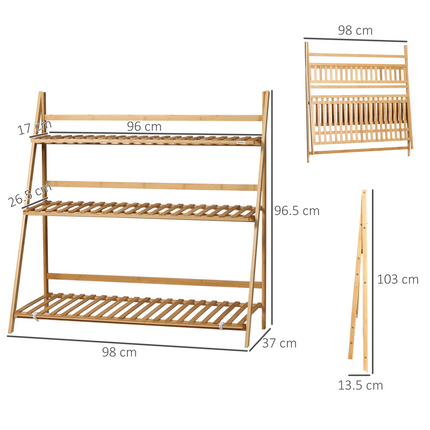 3-Tier Folding Bamboo Plant Stand Display Shelf Rack for Indoor & Outdoor