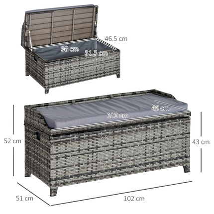 PE Rattan Bench Patio Wicker Storage Basket Seat Furniture w/ Cushion