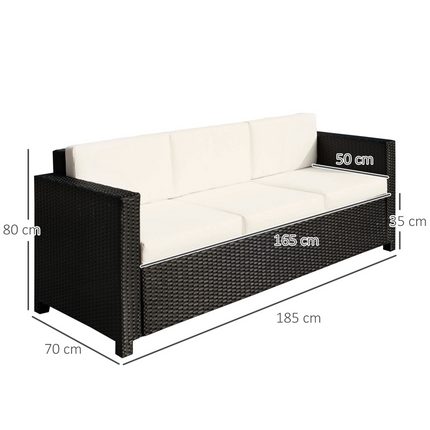 3 Seater Rattan Garden Sofa Black Outdoor Patio Wicker Weave Furniture Chair
