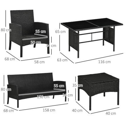 Outsunny Rattan Garden Furniture Sofa Set, 2 Armchairs 2 Footstools Table White