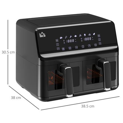 Dual Air Fryer 8L 2500W – 2 Baskets, 8 Presets, Timer & Recipe Book