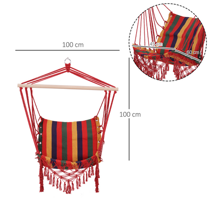 Hammock Chair Swing Colourful Striped Seat Porch Indoor Outdoor Hanging Beach