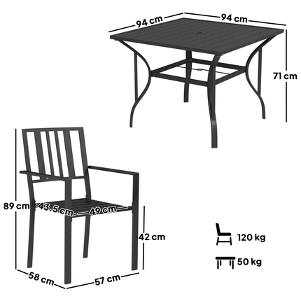 Outsunny Garden Dining Set w/ 4 Stackable Cushioned Chairs and Metal Top Table