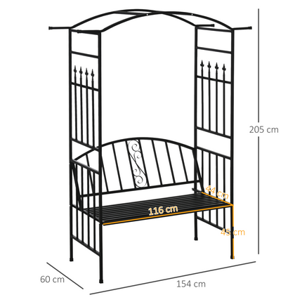 Steel Frame Outdoor Garden Arch w/ 2-Seater Bench Black