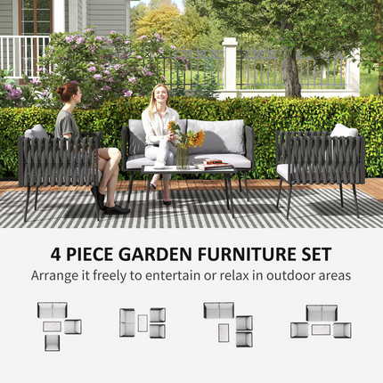 Outsunny 4 Piece Garden Furniture Set with Cushions for Patio, Light Grey