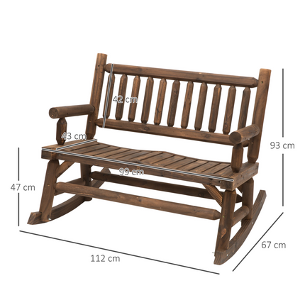 2-Seater Rocking Bench Wood Frame Curved Dark Stain Brown