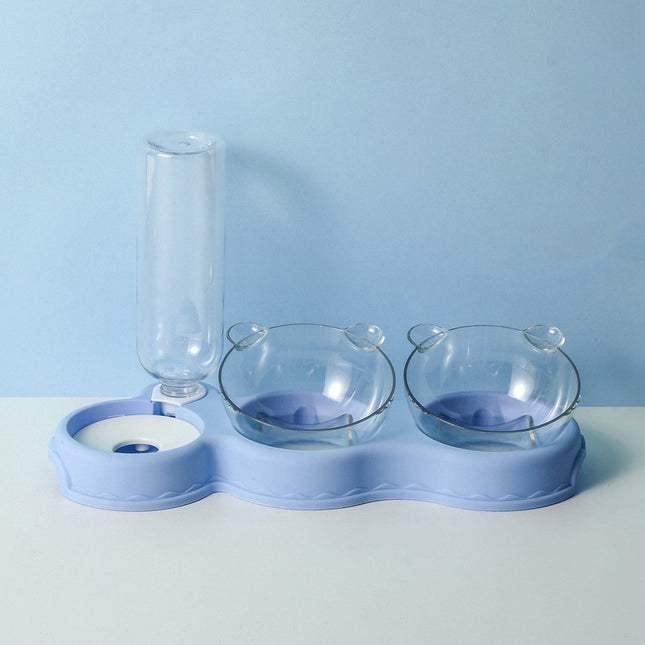 Cat Double Bowl Feeder – Automatic Drinking Water & Food Dispenser