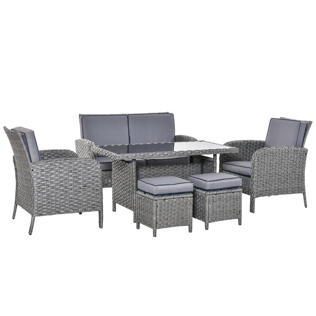 6 PCS Patio Rattan Dining Table Sets All Weather PE Wicker Sofa Furniture Set