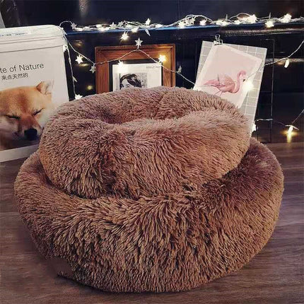 Round Plush Pet Kennel – Thick Soft Bed for Cats and Small Dogs