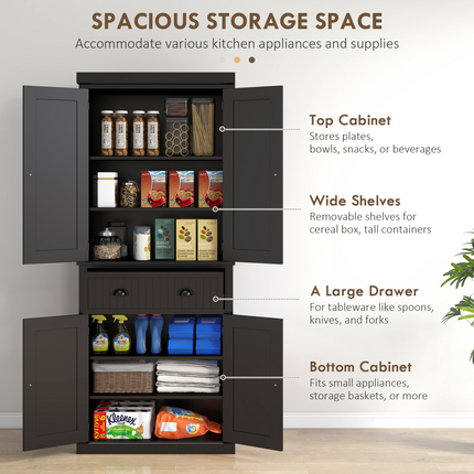 Freestanding Kitchen Storage Cabinet – Drawers, Shelves, Cupboards, Black