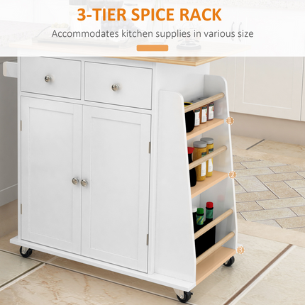 Kitchen Island Storage Unit – Rubber Wood Top & 3-Tier Spice Rack