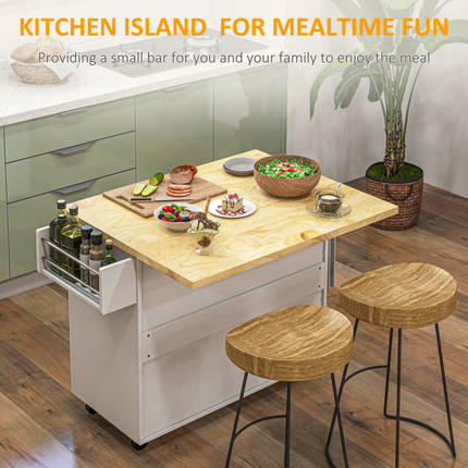 Drop-Leaf Kitchen Island Cart on Wheels – Drawers & Storage Cabinet