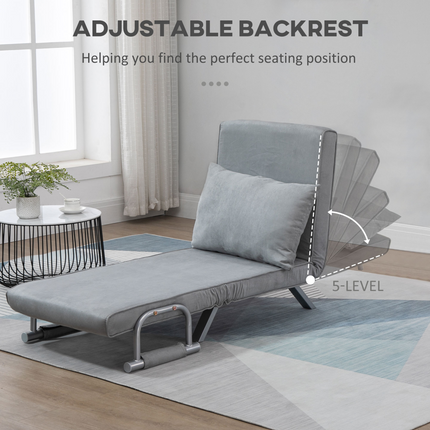 Sofa Bed Foldable Portable Armchair Sleeper Lounge  Pillow Light Grey