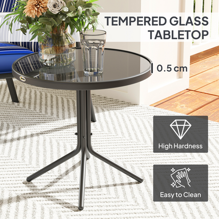 Outsunny 3-Piece Recliner Garden Chairs and Tempered Glass Table Set, Blue