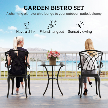 Cast Aluminium 2-Seater Outdoor Garden Table & Chair Set Brown